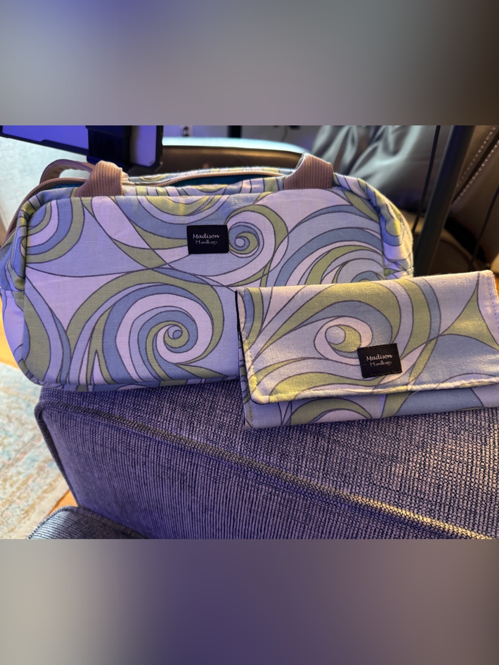 Madison Handbags Lavender Swirl Shoulder Bag with Matching Clutch